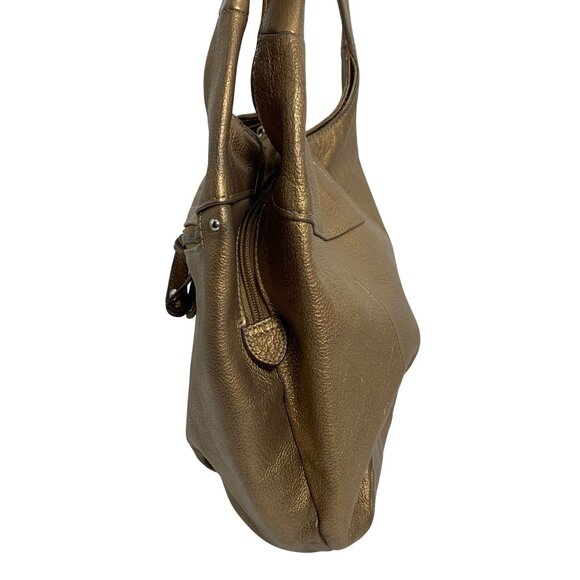 TIGNANELLO Metallic Bronze Leather Hobo Bucket Shoulder Bag + Keychain, Wallet - Picture 3 of 14